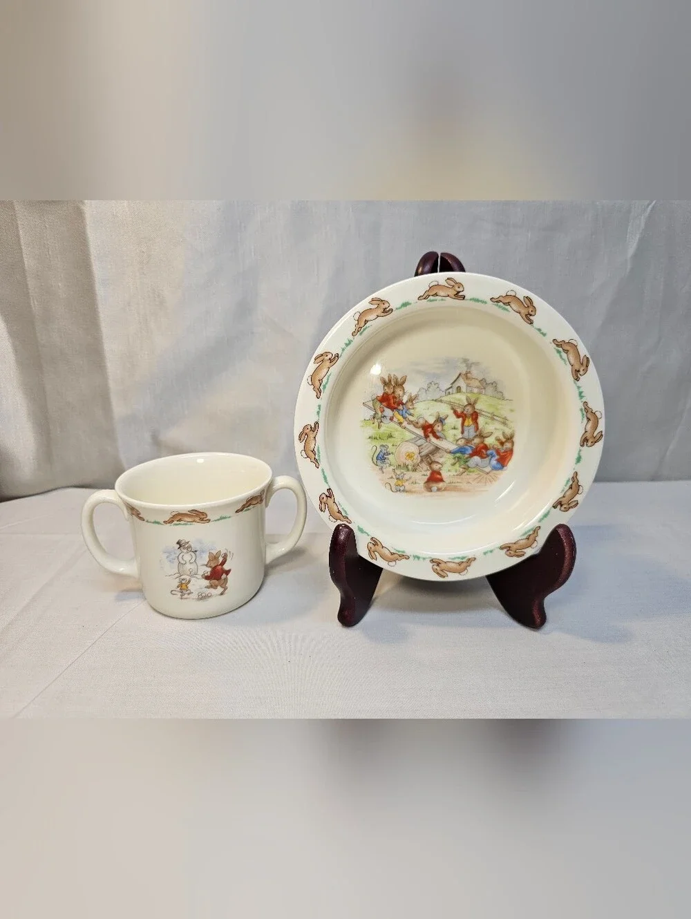 1936 Royal Doulton Children's Bunnykins Story Ceramic Plate and Mug Set